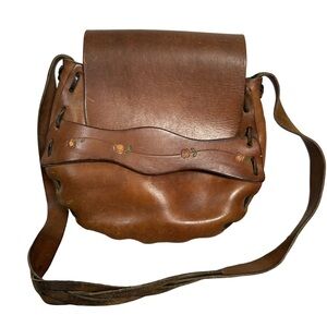 Vintage handmade western Brown‎ Leather Shoulder Bag small purse tooled